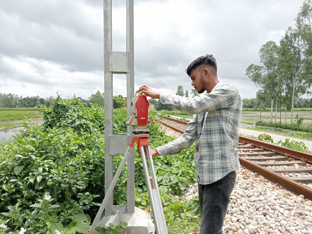 Surveyor working on a field