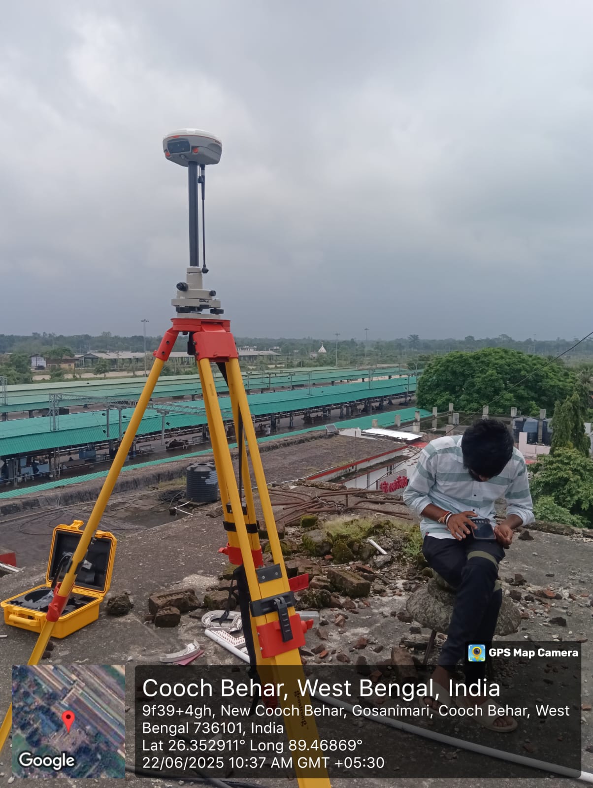 Survey equipment setup on site
