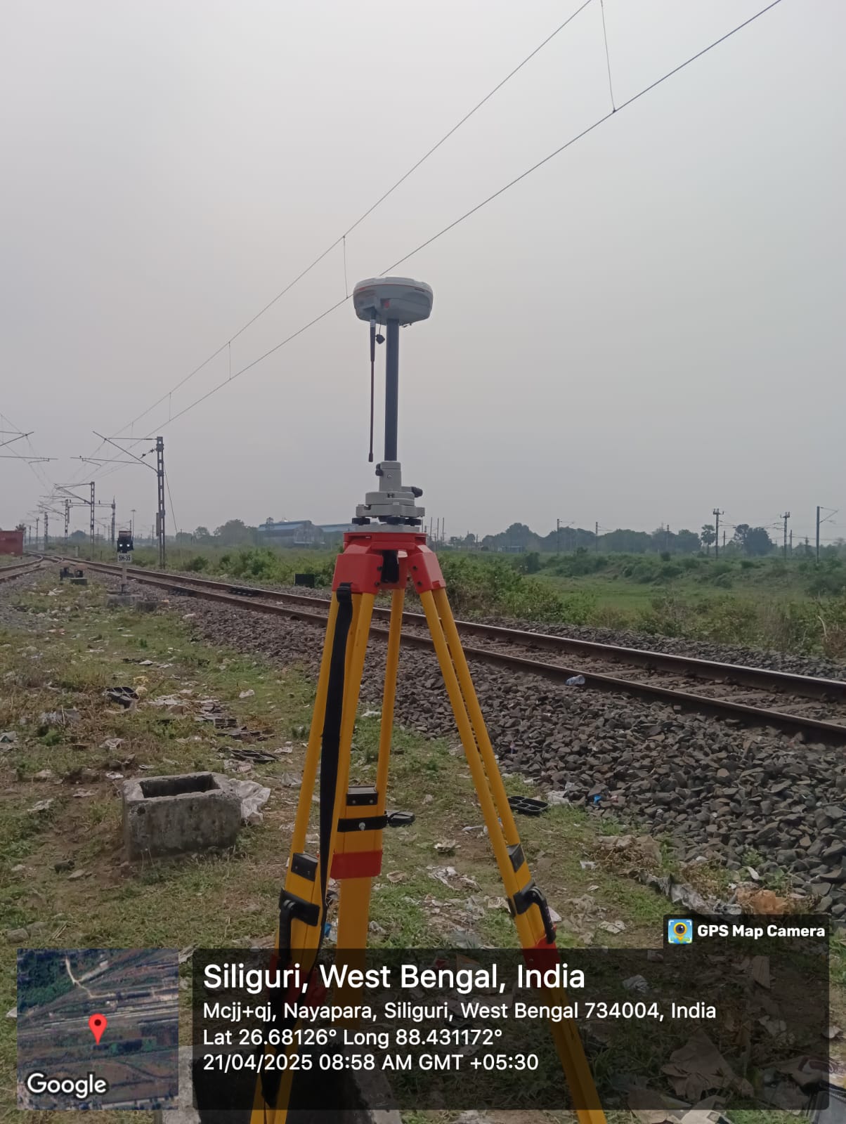 Survey equipment setup on site