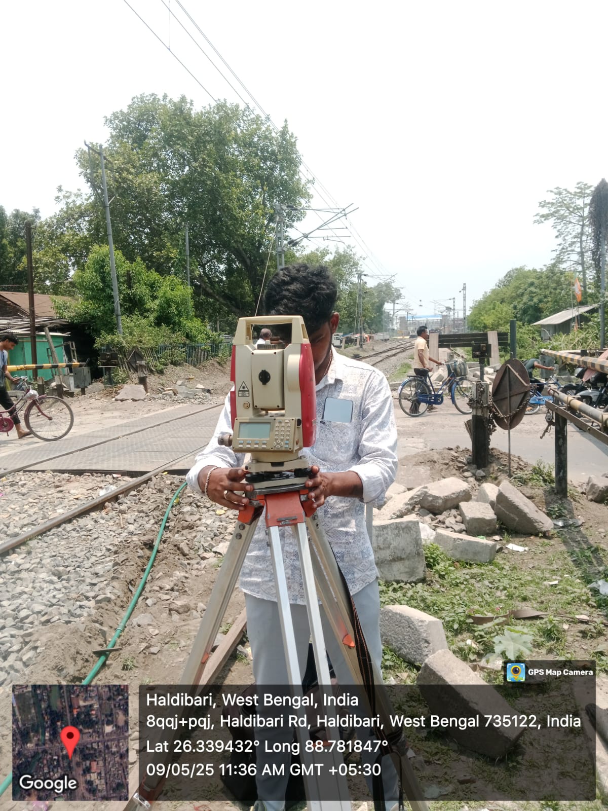 Survey equipment setup on site