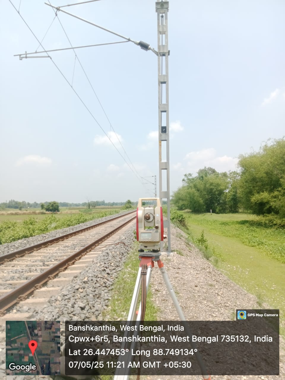 Survey equipment setup on site