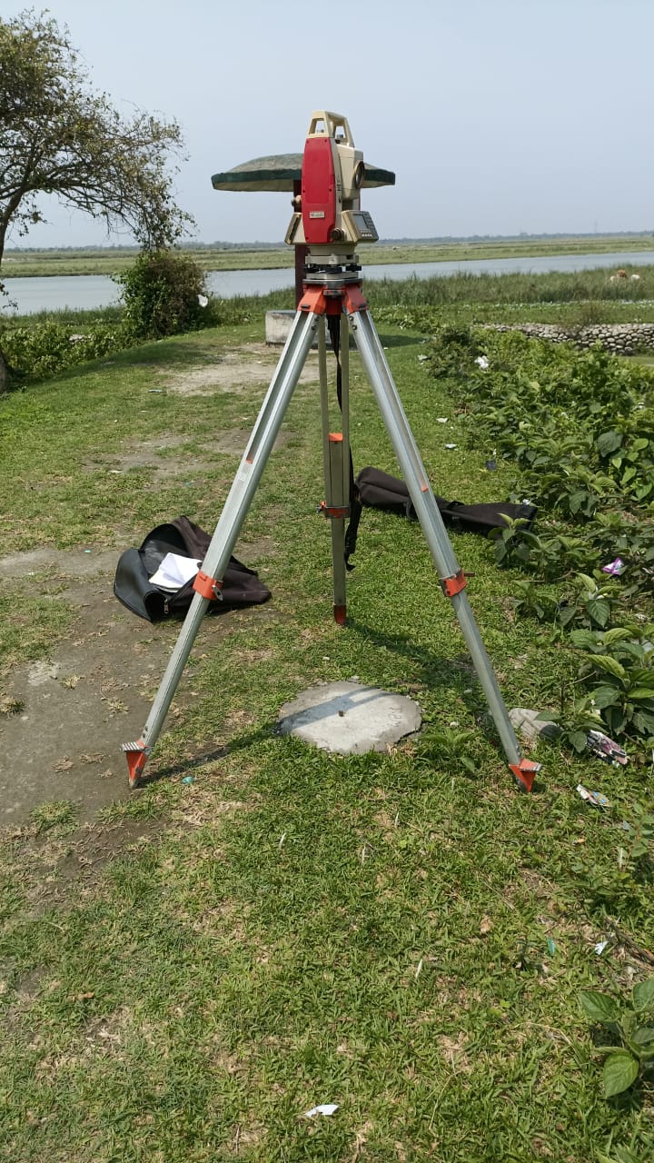 Survey equipment setup on site